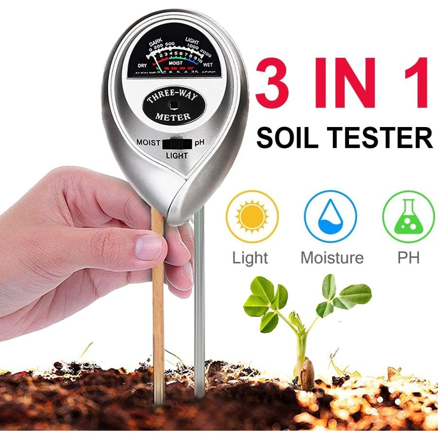Alat Ukur PH Tanah 3 in 1 Soil Analyzer Tester Meter cek analyzer set peralatan berkebun taman home