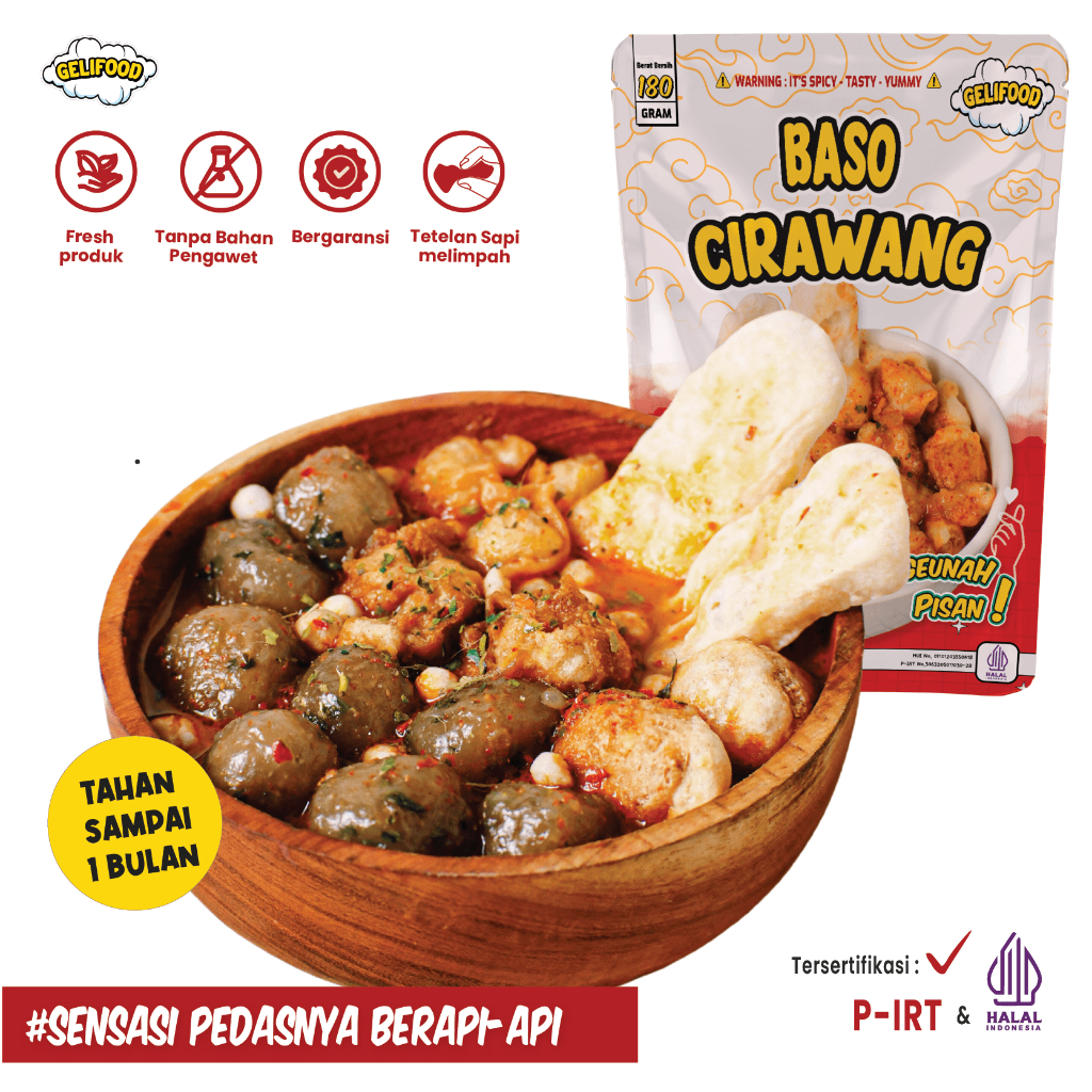 Geli Food - Baso Cirawang Kuah Mercon Isi Jando (Tetelan sapi)