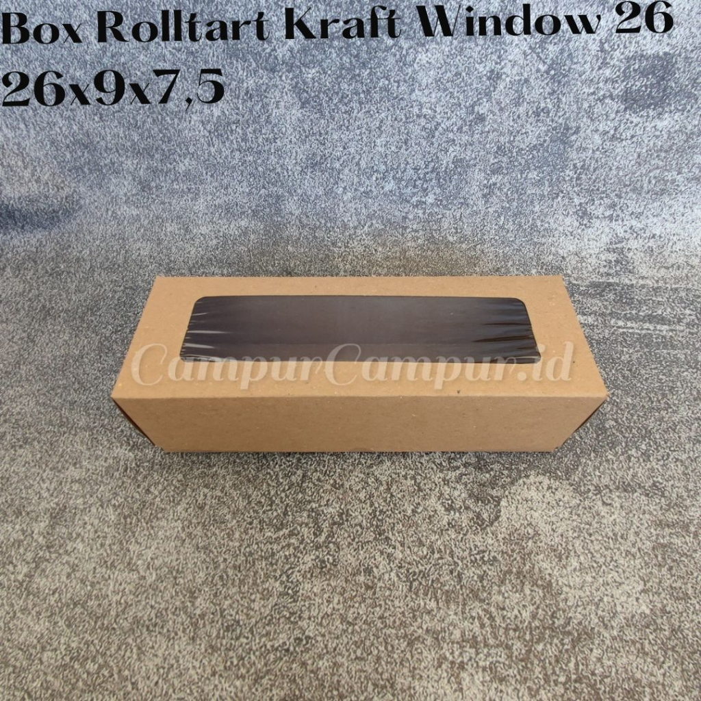 Box Kraft Coklat Window Jendela Mika Roll Tart 26x9x7,5 Cm Dus Kotak Kue Rolltart bolu Brownis