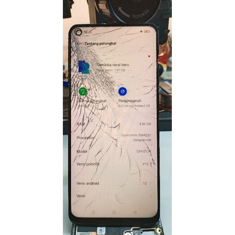 Lcd oppo A53 ori copotan minus kaca retak