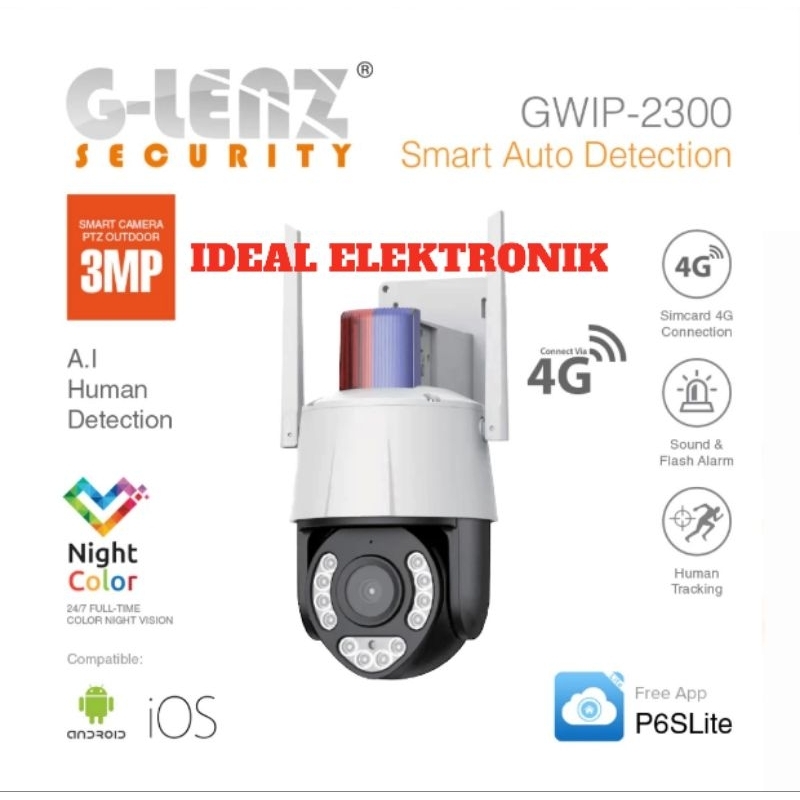 GLENZ CCTV TANPA WIFI SIM CARD 4G PTZ CAMERA GWIP 2300 (3MP)