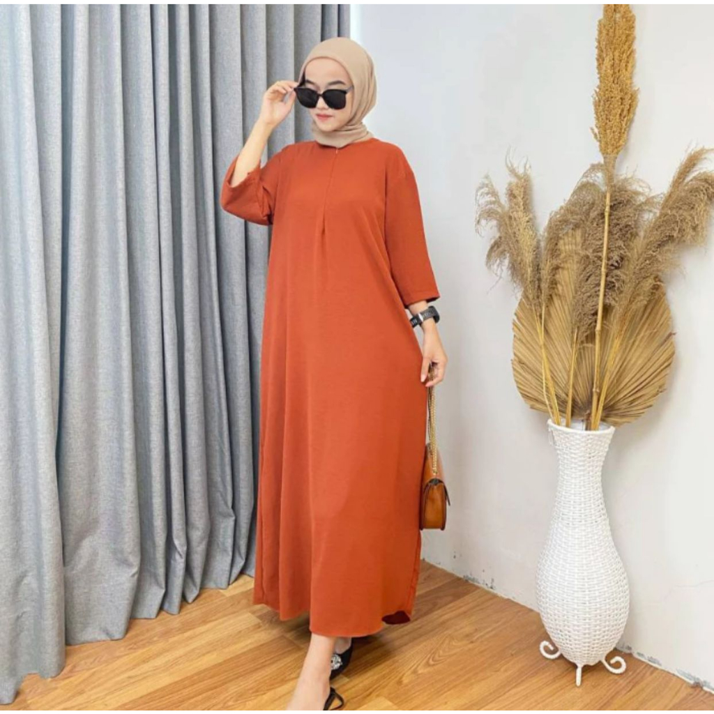 Baju Gamis Wanita Terbaru Zahra Midi Dress Busui Friendly Bahan Cey Crinkle Airflow Size Jumbo