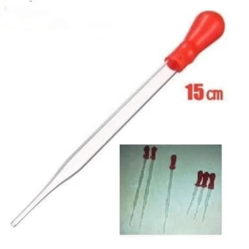 Pipet kaca tetes Laboratorium/pipet tetes panjang kepala merah 15 Cm/Pipet tetes kaca 10 Cm/Pipet te