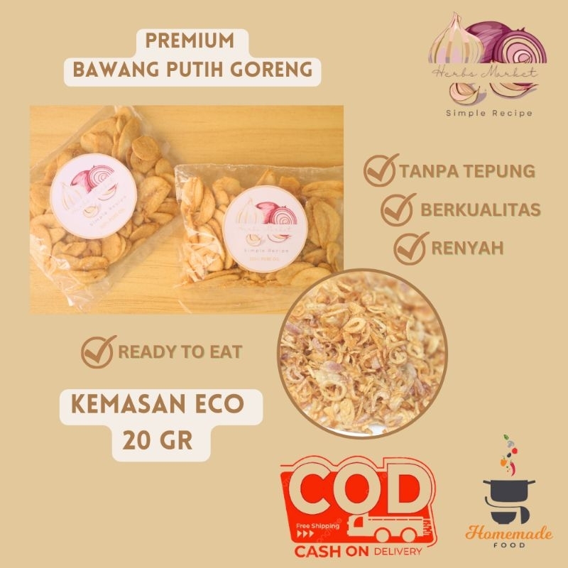 

Premium Bawang Putih Goreng Asli Siap Makan/Bawang Putuh Goreng Asli Premium / Premium Fried Garlic Ready To Eat/ Brambang Goreng /Bawang Goreng 20 gr