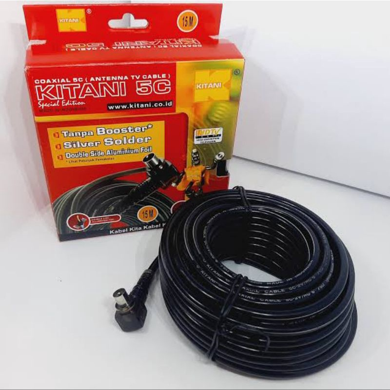 KITANI Kabel Antena TV 5C 10M 15M 20 Meter / Kabel RG6 TV Kabel Parabola 5C Full Tembaga