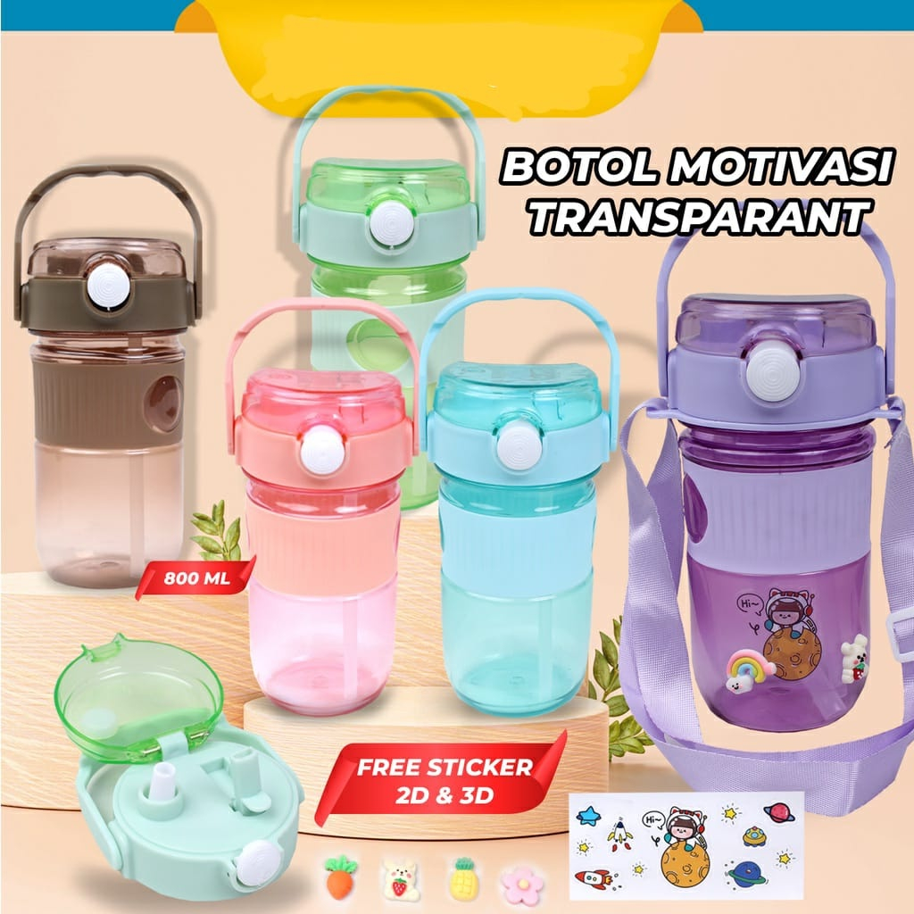Barangunik2021 - Botol Minum Transparan Anti Panas / Botol Minum 600ml Free Stiker