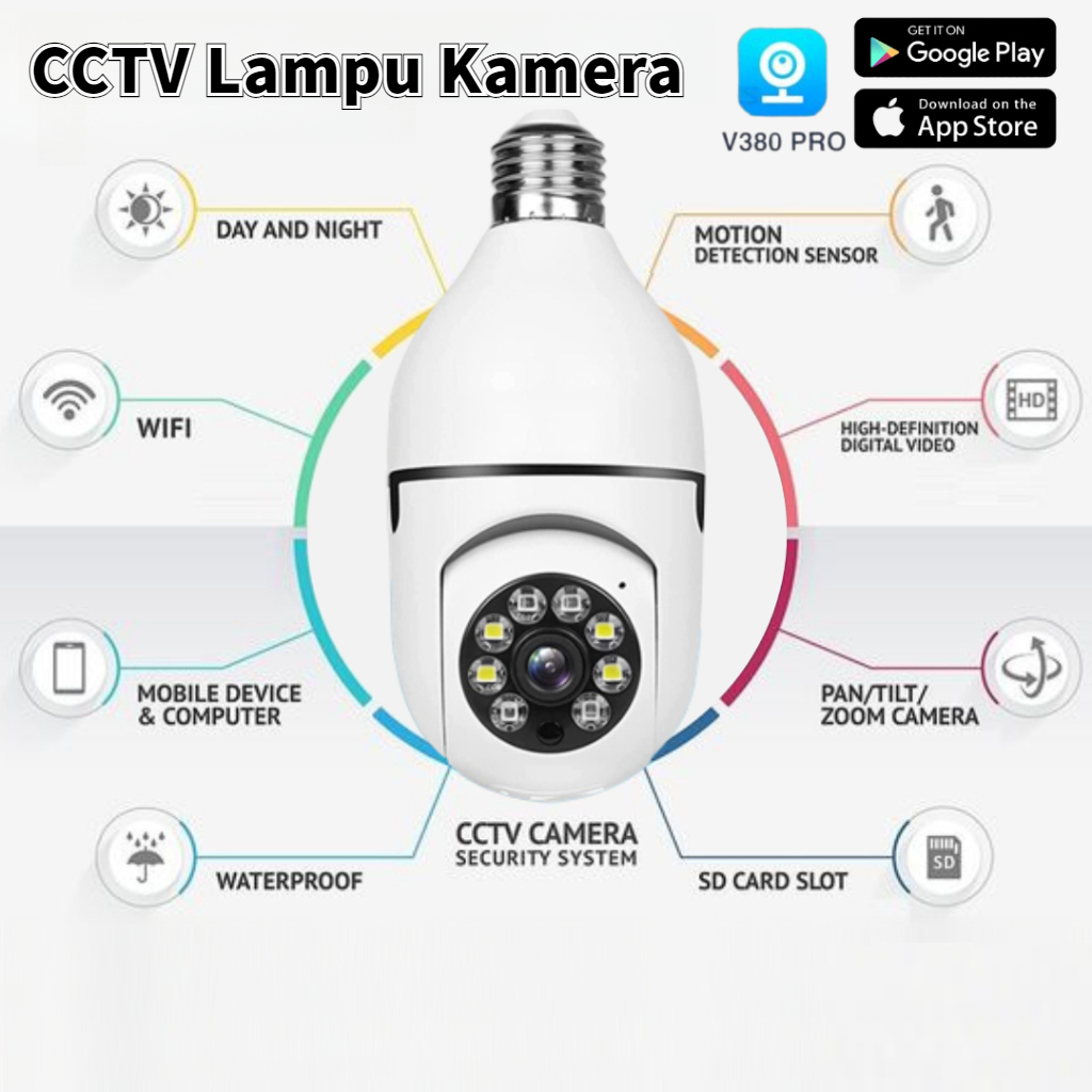 CCTV Lampu V380 Pro Kamera HD 1080P 8MP WiFi IP Camera CCTV bohlam outdoor/indoor tanpa kabel cctv w