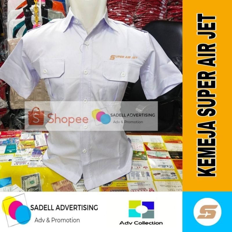 Kemeja Super Air Jet Seragam Super Air Jet Putih PDH Lengan Pendek Pria Bordir