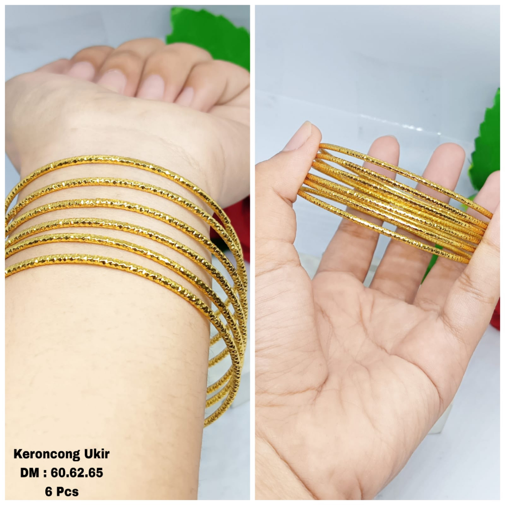 GELANG KERONCONG DEWASA TITANIUM MOTIF UKIR SET ISI 6 PERHIASAN WANITA ELEGANT