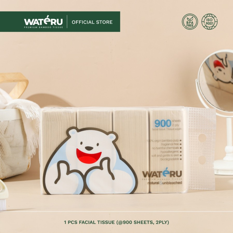 Wateru Premium Bamboo Tissue Facial Tissue 900 sheet 2 ply