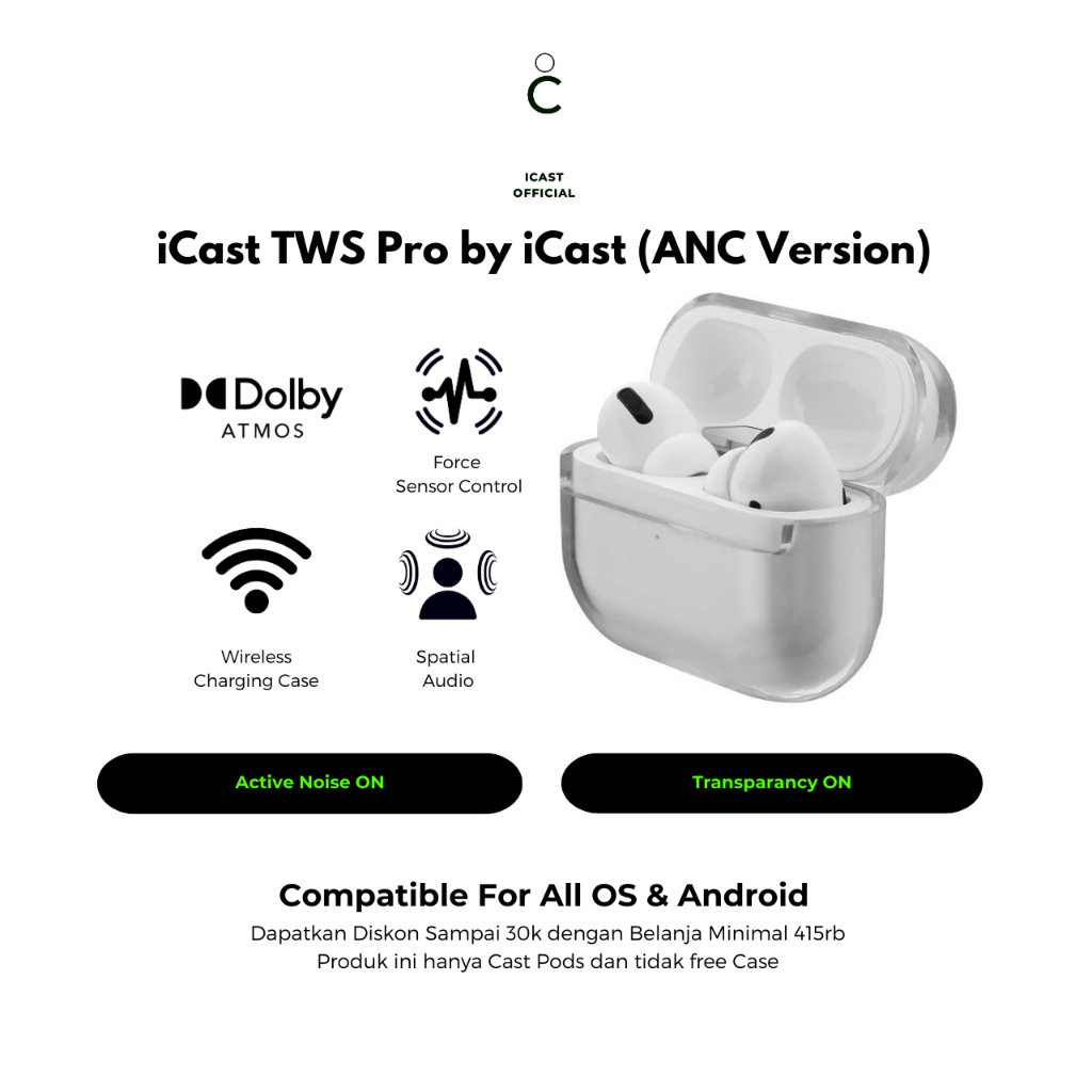 iCast TWS Pro [ANC Version] Wireless by iCast Official