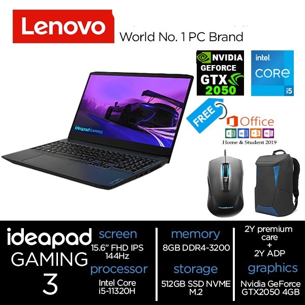 Lenovo Ideapad Gaming 3i i5 | 512GB SSD 8GB IPS Win11+OHS New Resmi