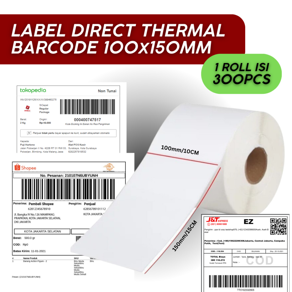 

Label Barcode Direct Thermal 1 Kolom 100x150mm [isi 300 PCS]