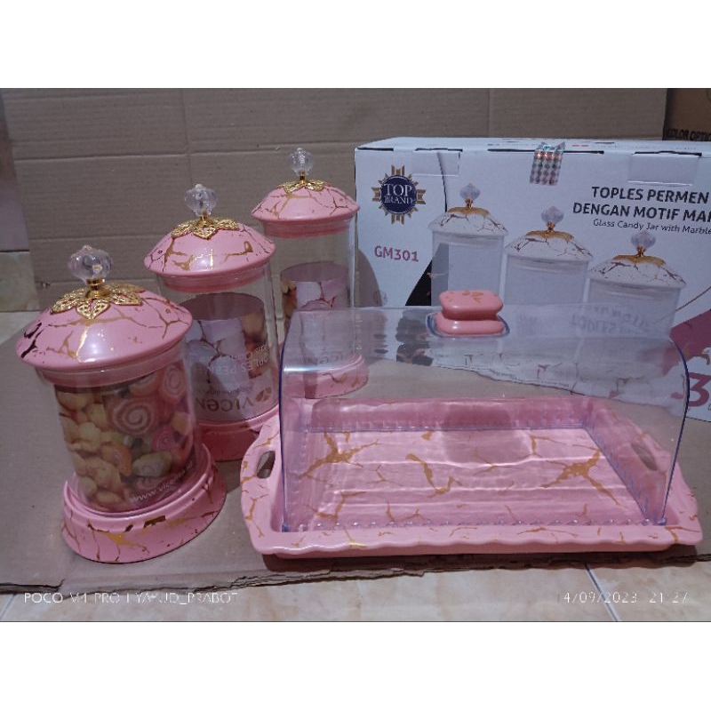 SATU SET TOPLES DAN TEMPAT KUE BASAH VICENZA PM176 DAN GM301 PINK MARBLE