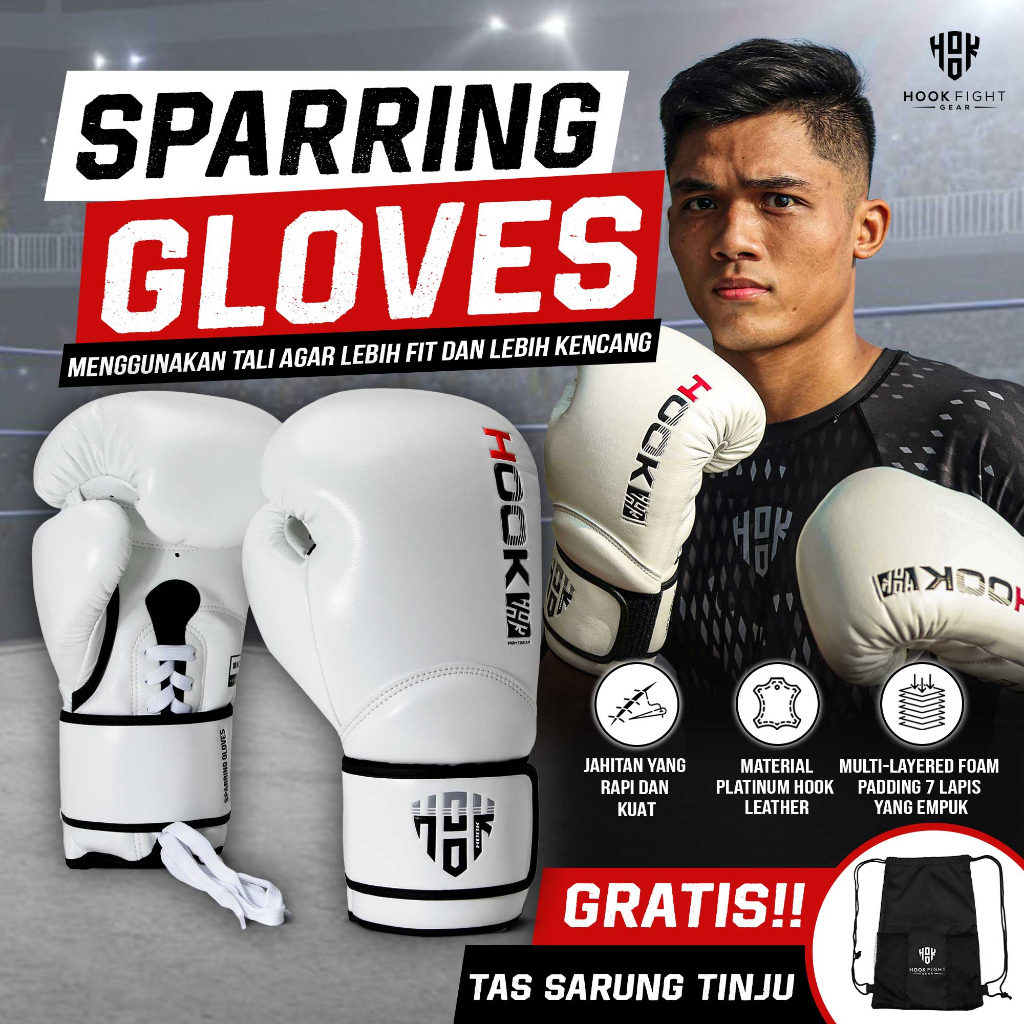Sarung Tinju Tali Sparring Hook Boxing Gloves Lace Up Muay Thai Glove