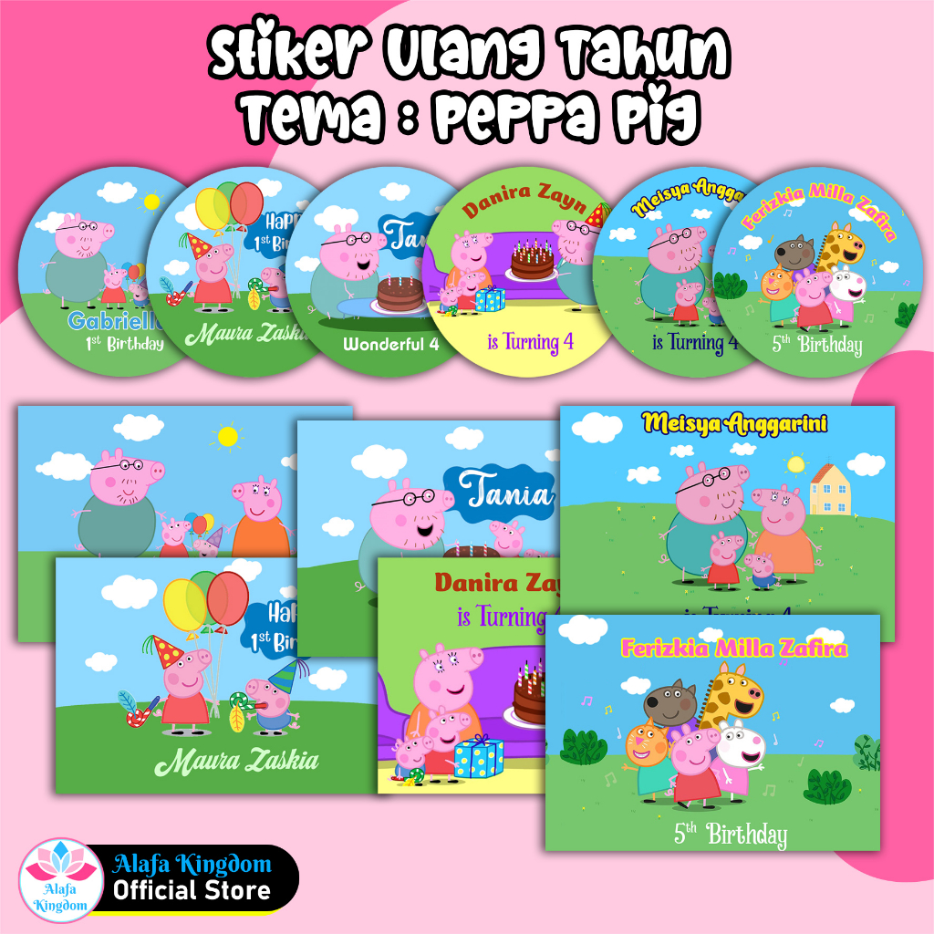 

AlafaKingdom Stiker Ulang Tahun Peppa Pig / Label Ultah Birthday Anak Custom