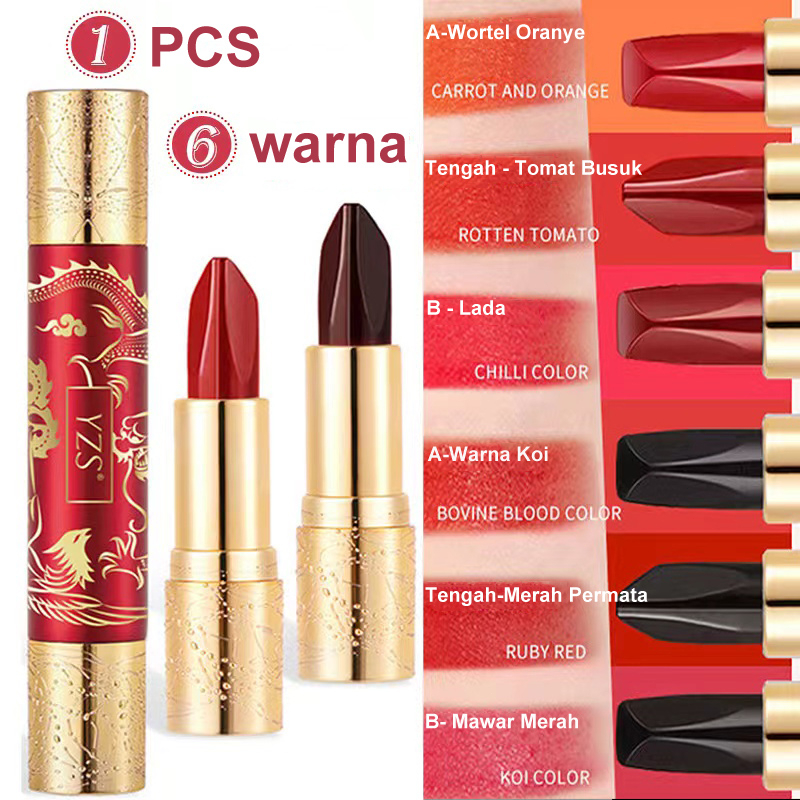 【COD】6in1 YZS Lipstik Matte  Tabung Ganda 1 Lipstik 6 warna Melembabkan, tahan lama, tidak lengket /