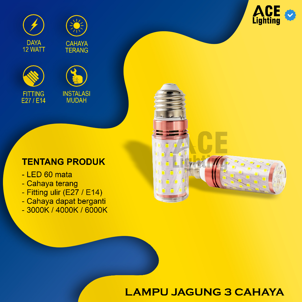 Lampu jagung 60 mata LED 3 Warna Fitting E27 candle light fitting E14