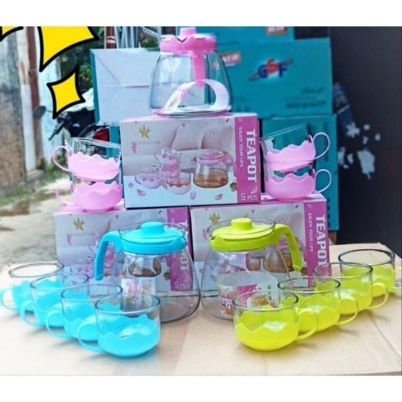 Teapot Set 5in1 warna-Gelas Set 5in1