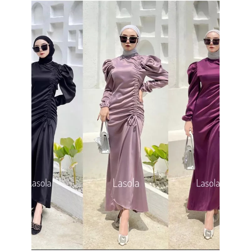 Mimosa Dress - Dress Satin Silk Gamis Kondangan Dress Kekinian Dress Satin Silk Premium Dress