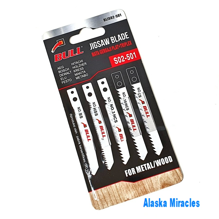 Bull Mata Jigsaw Gergaji Triplek Kayu Besi Set 5 in 1 Paket