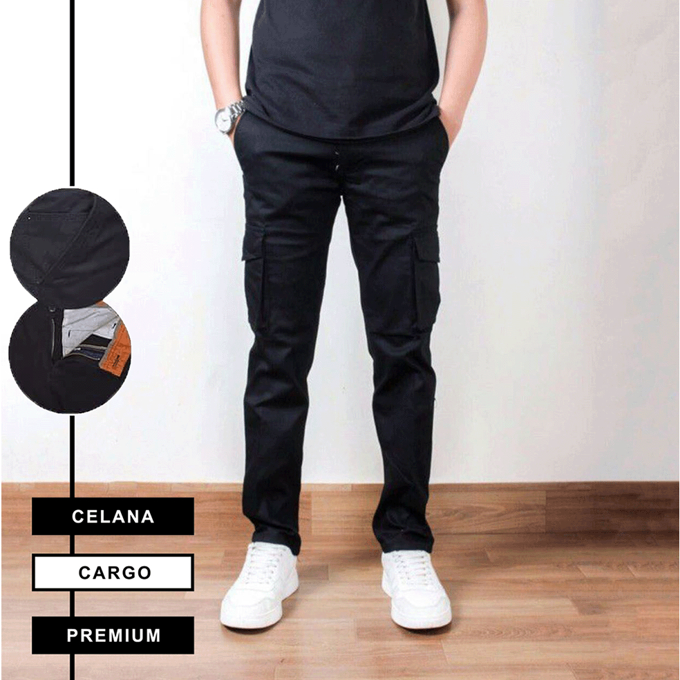 CELANA Cargo panjang pria Gunung PDL  Banyak Kantong Kaki Lebar Hijau Army - L Bark Store