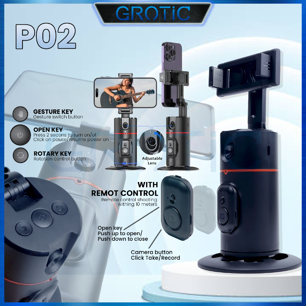 GROTIC Gimbal Stabilizer Handphone Auto Face Tracking Camera 360° Gesture Control P02-4