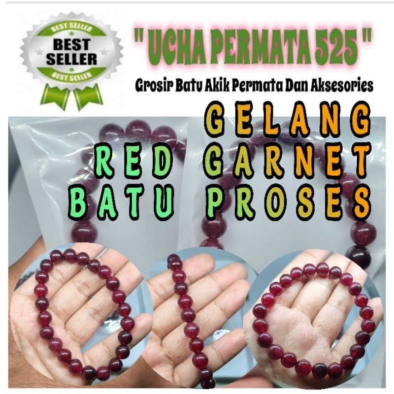gelang red garnet batu proses / gelang batu akik red garnet