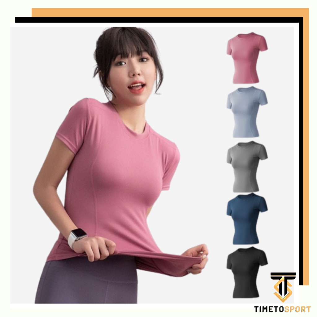 TIMETOSPORT Kaos T-shirt Baju Wanita Lengan Pendek Olahraga Yoga Gym Fitness Aerobik Zumba 1002