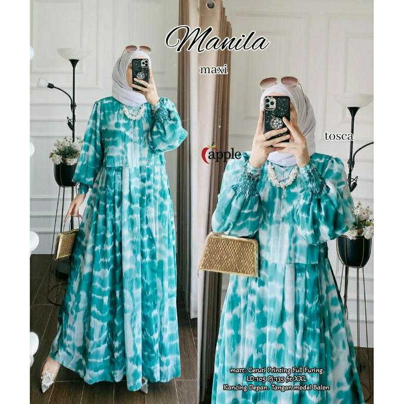 Manilla Maxy by APPLE // 15.9 gamis Ceruty babydoll Busui Lengan Balon Daily Wear