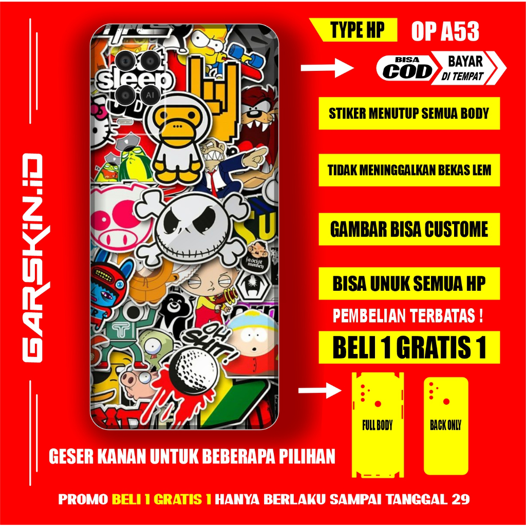 GARSKIN OPPO A53 AKSESORIS CASING PELINDUNG HP OPPO ORIGINAL GRASKIN A53 FULLBODY SKIN PROTEC DESAIN