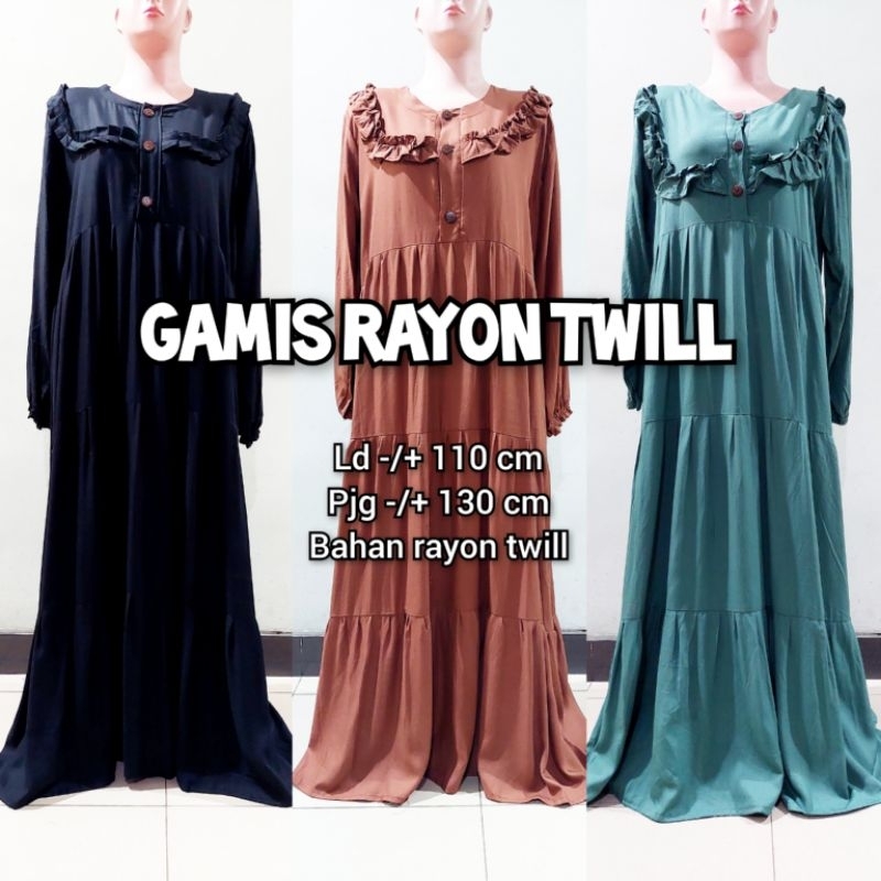 Gamis Rayon Premium Twill Susun 3 Dara Polos Jumbo Dress Midi Busui Kekinian