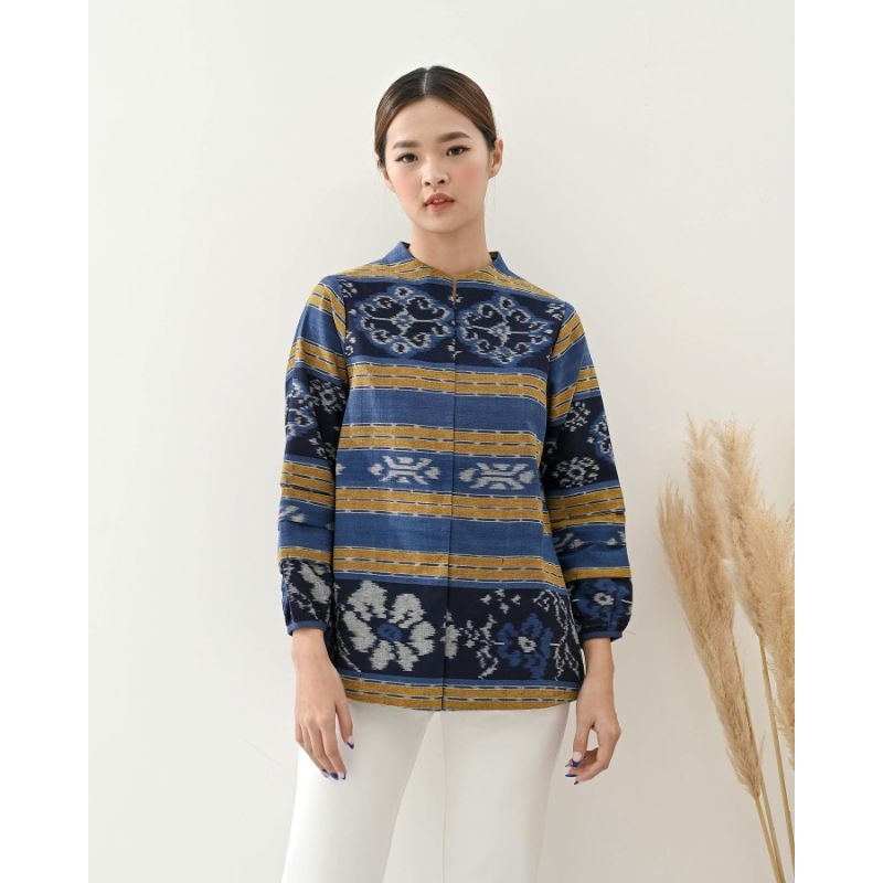 blus tenun wanita lengan panjang - atasan tenun wanita