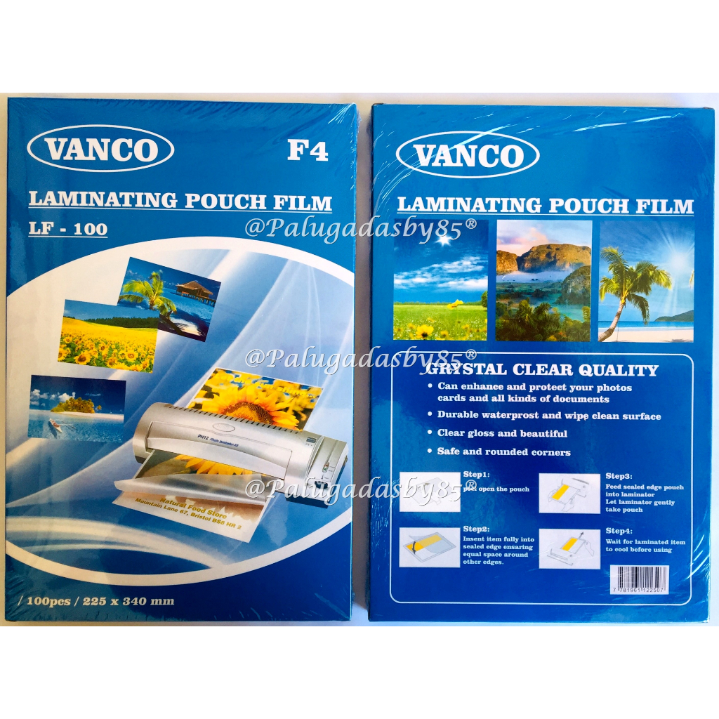 

(1 Pak Isi 100 Lembar) Plastik Mika Laminating Film VANCO LF-100 Ukuran F4 225 mm x 340 mm / Plastik Laminating VANCO LF-100 / Vanco LF 100 F4