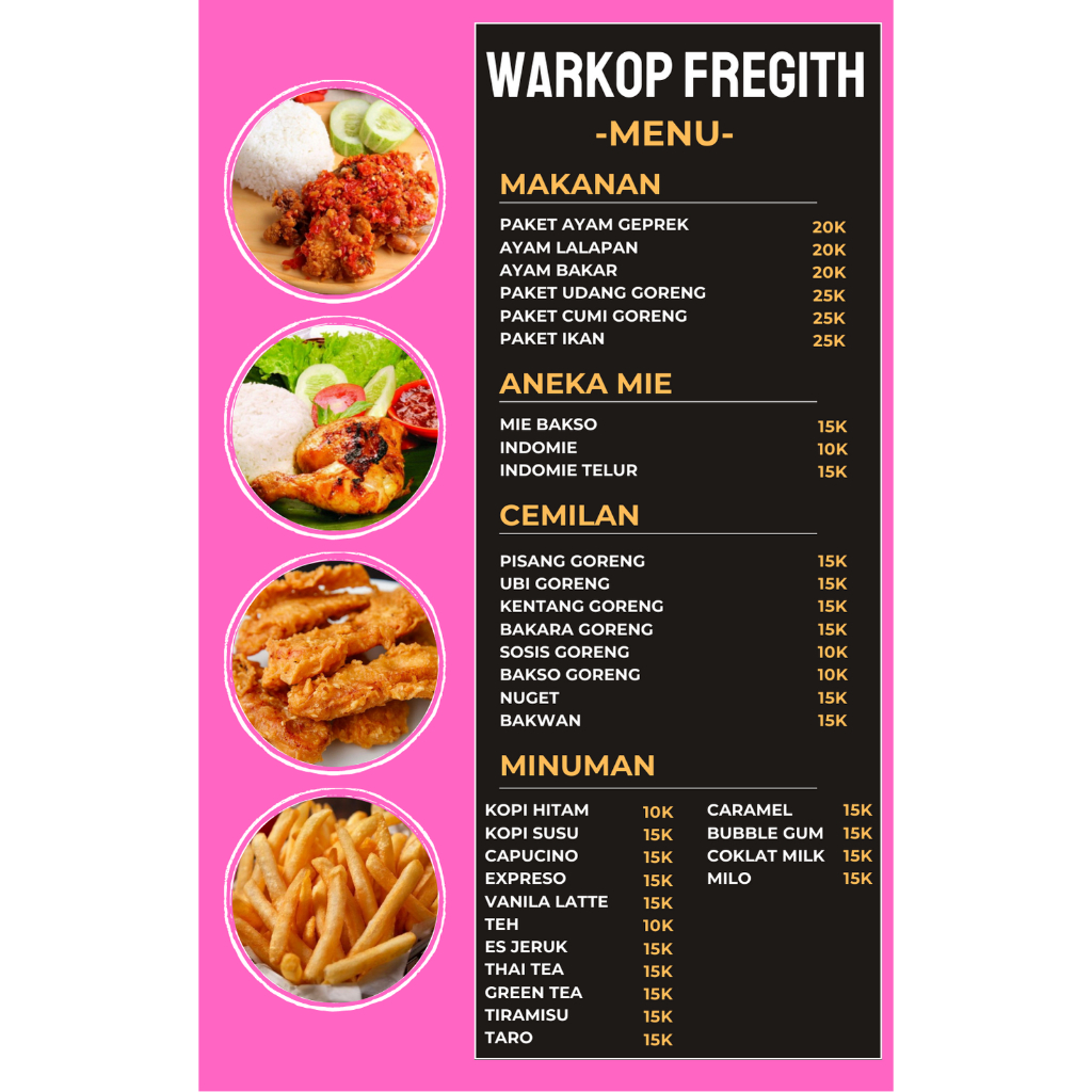 JASA CETAK DAFTAR MENU RESTORAN, RUMAH MAKAN DAN CAFE free desain