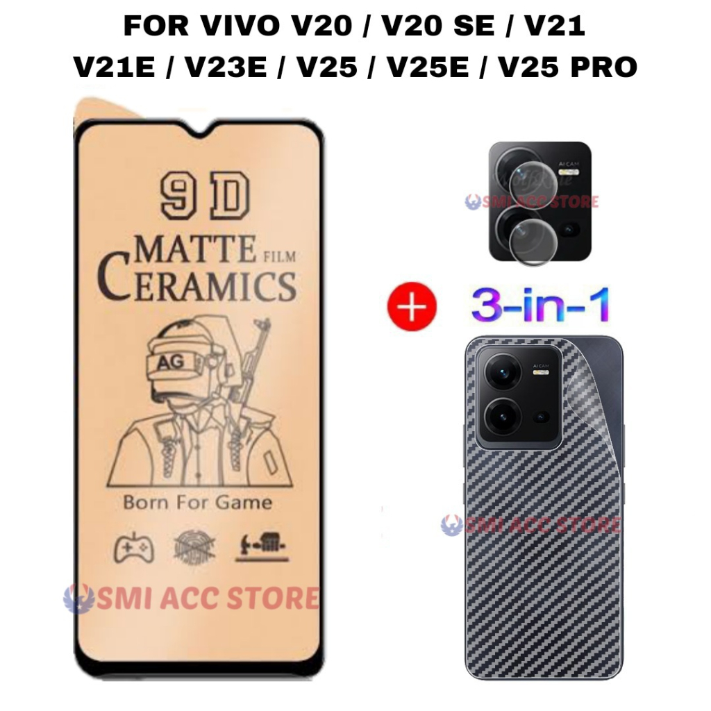 PAKET TG VIVO V25E / V25 / V25 PRO Tempered Glass Ceramic Matte 9D Anti Glare Anti Gores Pelindung M