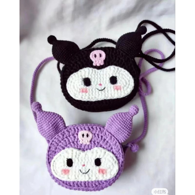 crochet kuromi tiny sling bag, tas selempang kuromi, tas kecil for kids