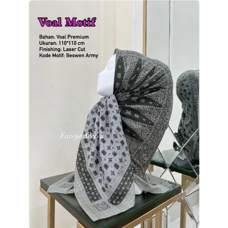 Hijab Segi Empat Motif Baswen Warna Hijau Army Kerudung Jilbab