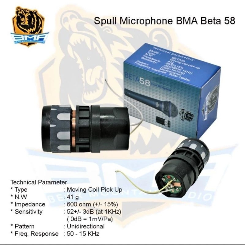 spull spull microphone mic BMA Beta 58 spool elemen mic Beta58 Ori