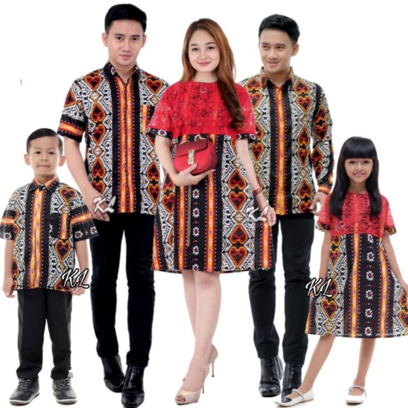 Baju Batik Couple COUPLE DRESS BROKAT Kemeja Sarimbit Pasangan Kapelan Keluarga Motif Love Merah
