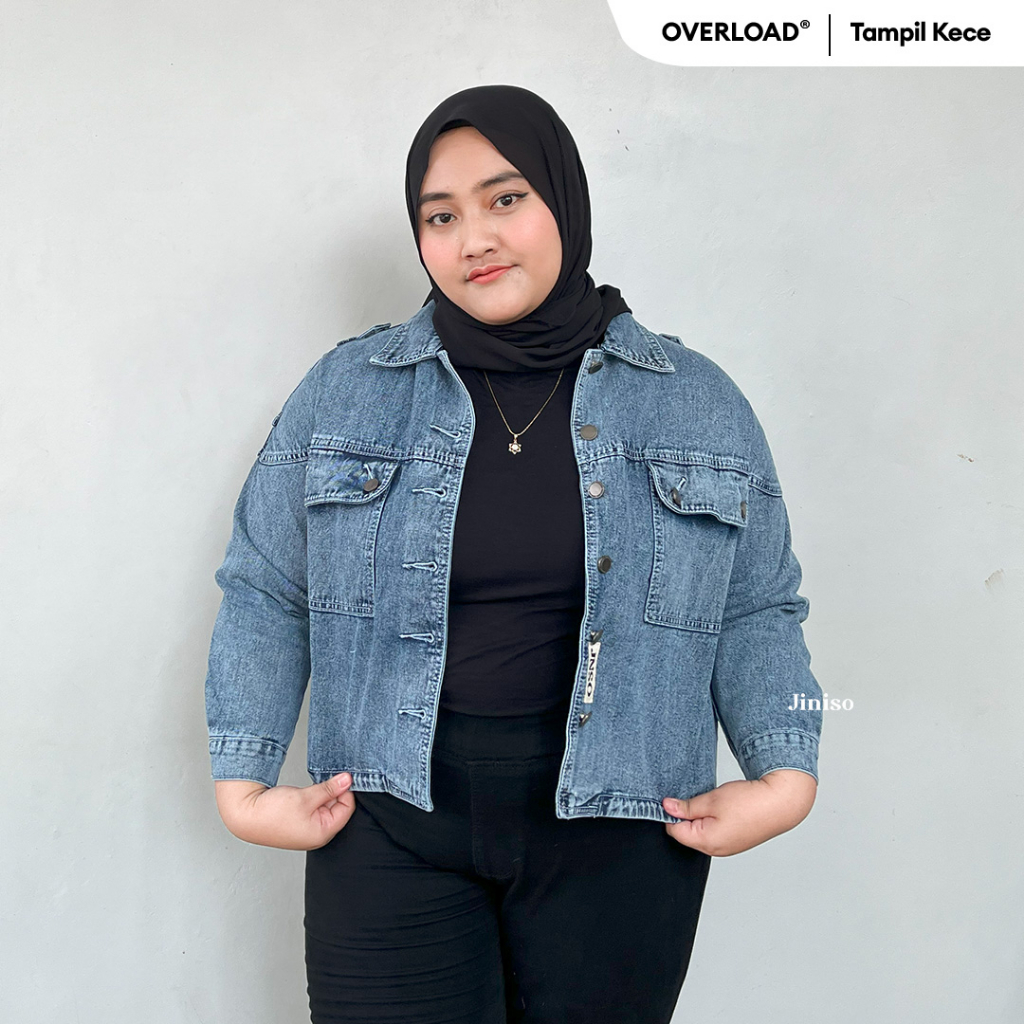 JINISO Big Size Jaket Crop Jeans Oversize Blue Acid