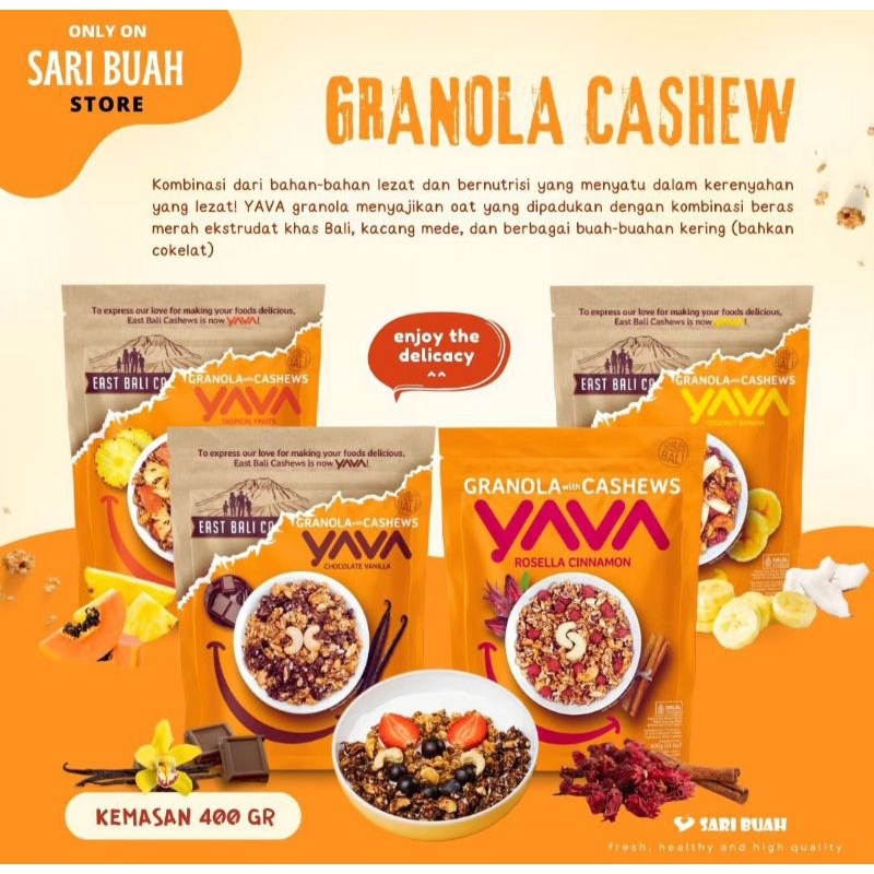 

EBC Granola cashew 400gr, coconut banana, rosella cinamon, cokelat vanilla