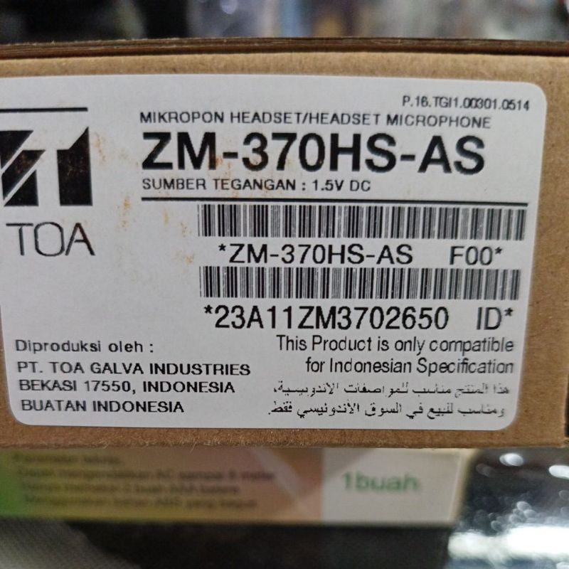 ZM 370 HS-AS MICROPHONE HEADSET MIC HEADSET TOA
