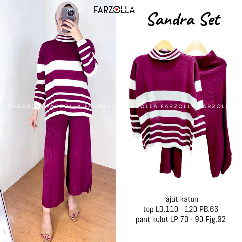 Sandra Set Rajut katun by FARZOLA //16.9 one set salur kombinasi terbaru kekinian wanita Muslim