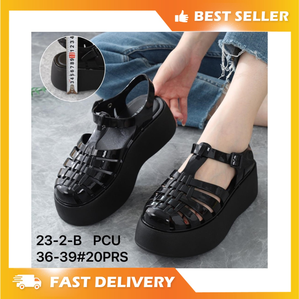 SANDAL WEDGES KARET JELLY WANITA IMPORT MODEL TERBARU ORI KEKINIAN SANDAL SEPATU