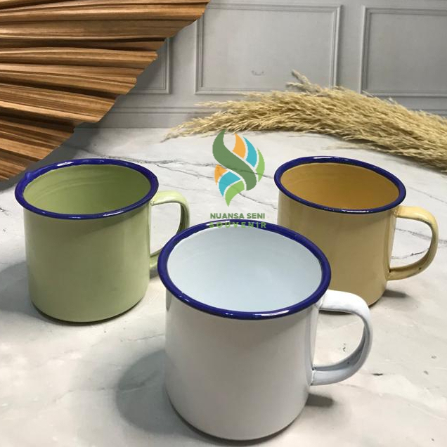 Souvenir Gelas Minum 200ml Cangkir Enamel 7cm Mug Gagang Kaleng Warna Gelas Kopi Jadul Bening Polos
