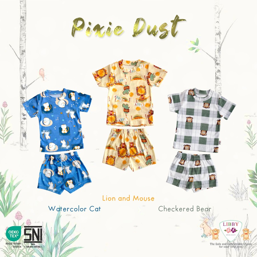 LIBBY 1 PASANG SETELAN OBLONG COTTON RIB MOTIF PIXIE DUST KAOS HARIAN ANAK KAOS HARIAN BAYI LAKI LAK