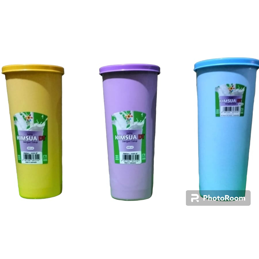 Gelas KIMSUA Dengan Tutup Gelas Minum Tutup Rapat Karet Plastik - DT 600 ML