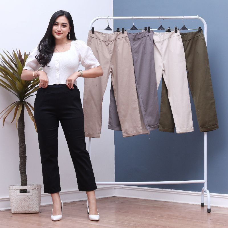 Celana wanita 7/9 Gio pants katun twill stretch premium alsize sampai size super jumbo