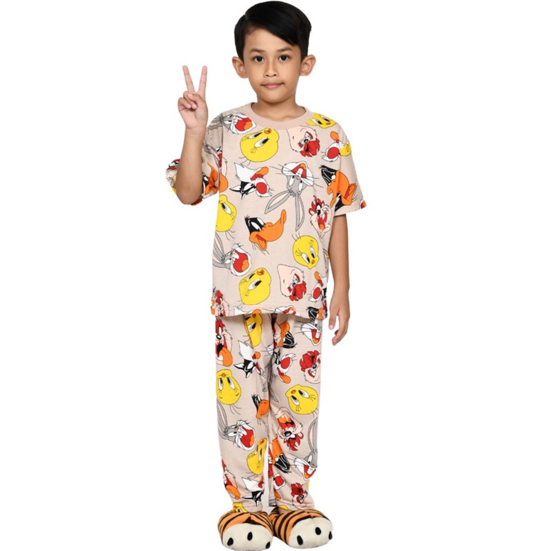 KIDS WEAR TIWI.CP Motif Tweety - Setelan Baju Tidur Piyama Anak Lengan Pendek Gambar karakter Tweety